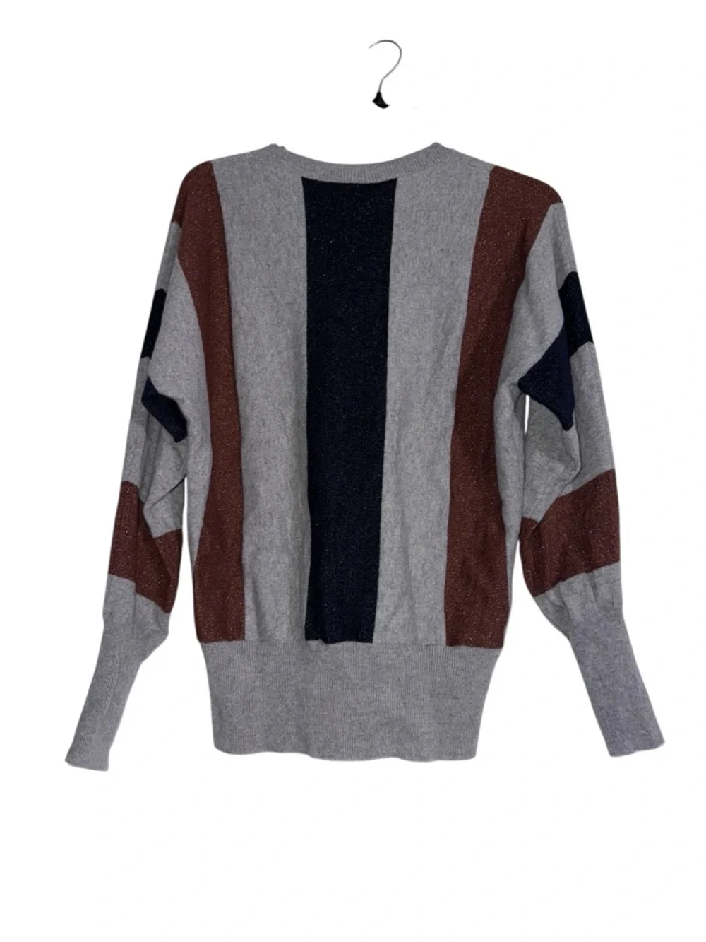 Peserico Gray Sweater with Brown and Navy Vertical Stripes Size 44/8 Large